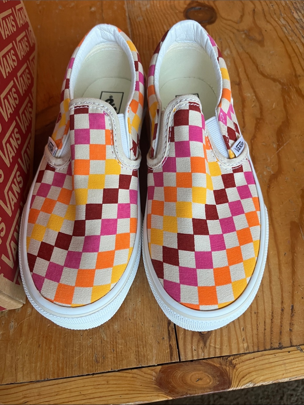 Vans Kids Slip-On Sneakers in Pink, Orange & Yellow Checkerboard